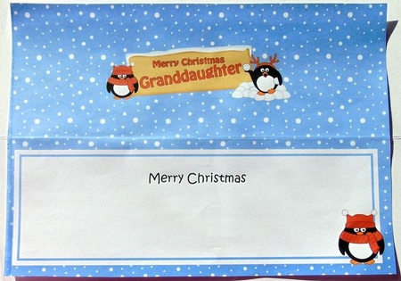 large DL Merry Christmas GRANDDAUGHTER with Penguins insert by Joyce Watson