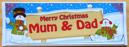 large DL Merry Christmas MUM & DAD with Snowman 3D decoupage by Joyce Watson