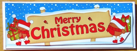 large DL MERRY CHRISTMAS with Robins Signpost 3D decoupage by Joyce Watson