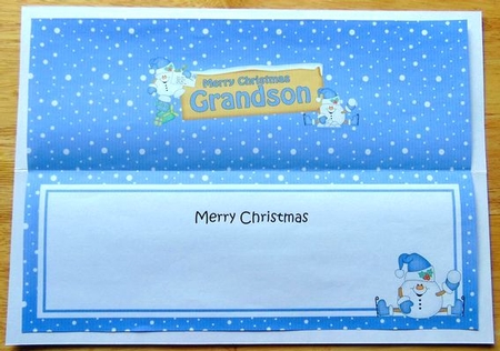 large DL Merry Christmas GRANDSON Snowball Sam insert by Joyce Watson