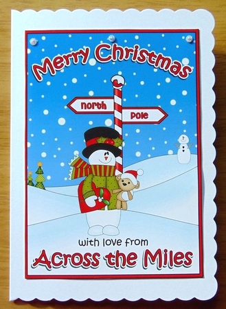 5 x 7 Quick Cut and Fold Card - Merry Christmas Across the Miles with Snowman Rio by Joyce Watson