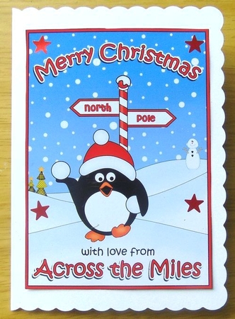 5 x 7 Quick Cut and Fold Card - Merry Christmas Across the Miles with Pip Penguin by Joyce Watson