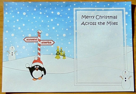 5 x 7 matching insert - Merry Christmas Across the Miles - SCOTLAND/AMERICA with Penguin by Joyce Watson