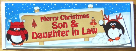 large DL Merry Christmas SON & DAUGHTER IN LAW with Penguins 3D decoupage by Joyce Watson