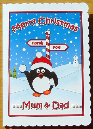 5 x 7 Quick Cut and Fold Card - Merry Christmas MUM & DAD with Pip Penguin by Joyce Watson