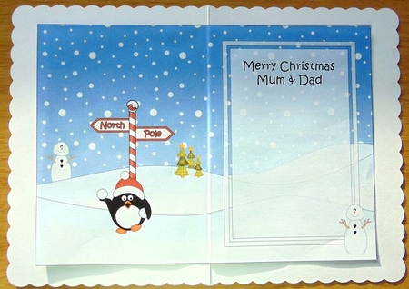 5 x 7 matching insert -  Merry Christmas MUM & DAD with Pip Penguin by Joyce Watson