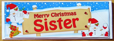 large DL Merry Christmas SISTER with Snowball Sam 3D decoupage by Joyce Watson