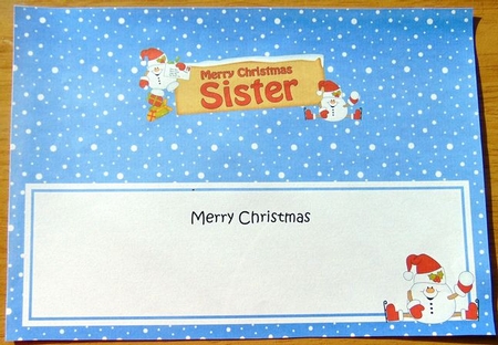 large DL Merry Christmas SISTER Snowball Sam insert by Joyce Watson