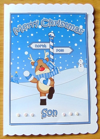5 x 7 Quick Cut and Fold Card - Merry Christmas SON with Rudolph by Joyce Watson