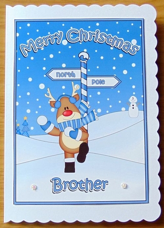 5 x 7 Quick Cut and Fold Card - Merry Christmas BROTHER with Rudolph by Joyce Watson