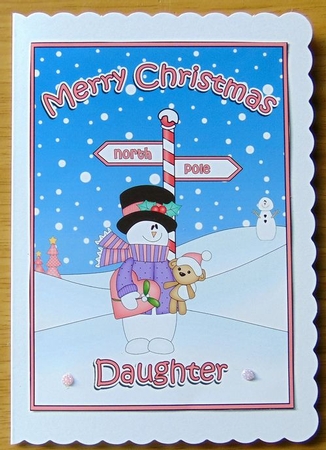 5 x 7 Quick Cut and Fold Card - Merry Christmas DAUGHTER with Snowman Rio by Joyce Watson