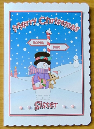 5 x 7 Quick Cut and Fold Card - Merry Christmas SISTER with Snowman Rio by Joyce Watson