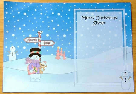 5 x 7 matching insert -  Merry Christmas SISTER with Snowman Rio by Joyce Watson