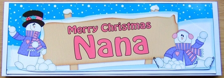 large DL Merry Christmas NANA with Snowman 3D decoupage by Joyce Watson