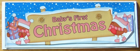 large DL Merry Christmas BABYS FIRST CHRISTMAS with Robins 3D decoupage by Joyce Watson