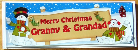 large DL Merry Christmas GRANNY & GRANDAD with Snowman 3D decoupage by Joyce Watson