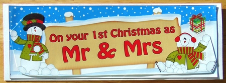 large DL On your 1st Christmas as MR & MRS with Snowman 3D decoupage by Joyce Watson