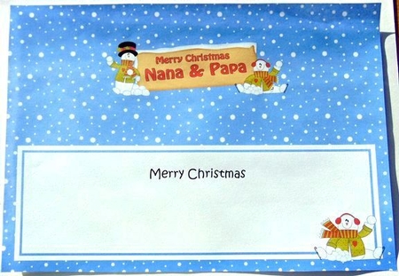 large DL Merry Christmas NANA & PAPA with Snowman insert by Joyce Watson