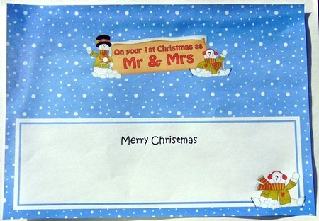 large DL On your 1st Christmas as MR & MRS with Snowman insert by Joyce Watson