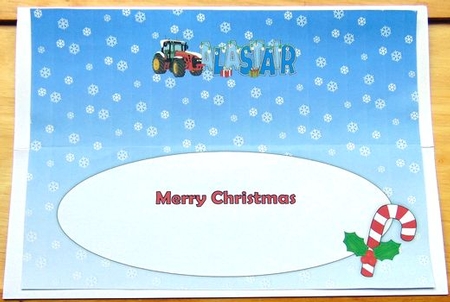 Red Christmas Tractor ALASTAIR large dl insert by Joyce Watson