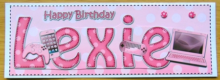 Large DL Happy Birthday LEXIE 3D decoupage by Joyce Watson