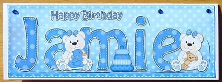 Large DL Happy Birthday JAMIE 3D decoupage by Joyce Watson