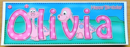Large DL Happy Birthday OLIVIA 3D decoupage by Joyce Watson