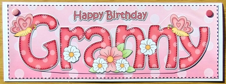Large DL Happy Birthday GRANNY 3D decoupage by Joyce Watson