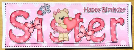 Large DL Happy Birthday SISTER 3D decoupage by Joyce Watson