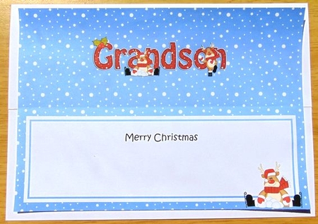 Large DL Merry Christmas GRANDSON insert by Joyce Watson
