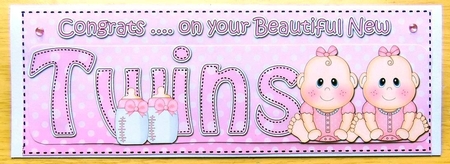 Large DL CONGRATULATIONS ... ON YOUR BEAUTIFUL TWINS 3D decoupage by Joyce Watson