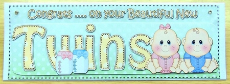 Large DL CONGRATULATIONS ... ON YOUR BEAUTIFUL TWINS 3D decoupage by Joyce Watson