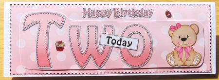 Large DL Happy Birthday TWO TODAY 3D decoupage by Joyce Watson