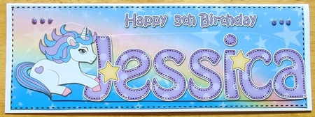 Large DL Happy 5th Birthday JESSICA 3D decoupage by Joyce Watson