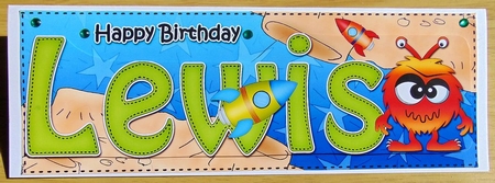 Large DL Happy Birthday LEWIS 3D decoupage by Joyce Watson