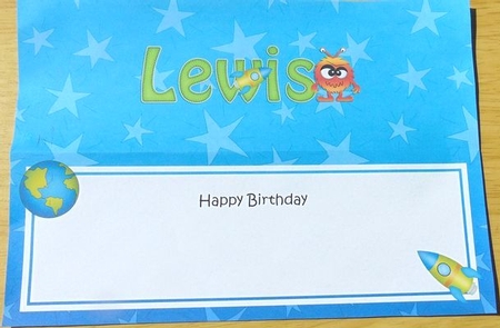 Large DL Happy Birthday LEWIS insert by Joyce Watson