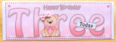 Large DL Happy Birthday THREE TODAY 3D decoupage by Joyce Watson
