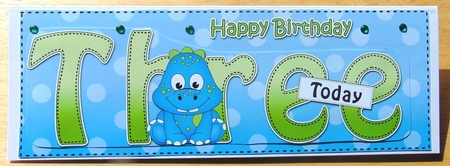 Large DL Happy Birthday THREE TODAY 3D decoupage by Joyce Watson