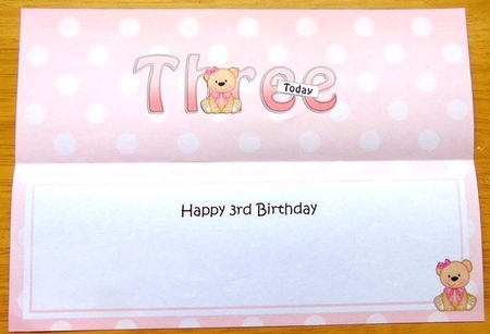 Large DL Happy Birthday THREE TODAY insert by Joyce Watson