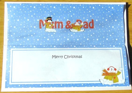 Large DL Merry Christmas MUM & DAD insert with Snowman Rio by Joyce Watson