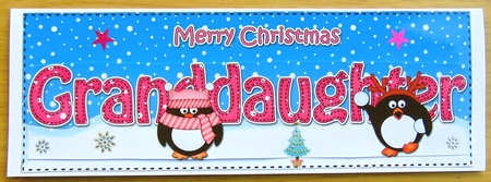 Large DL Merry Christmas GRANDDAUGHTER 3D decoupage with Penguins  by Joyce Watson