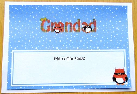 Large DL Merry Christmas GRANDAD insert with Tartan Penguins by Joyce Watson