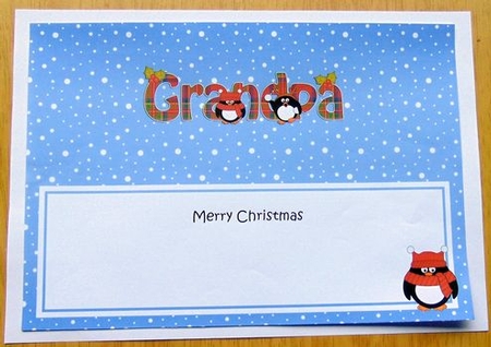 Large DL Merry Christmas GRANDPA insert with Tartan Penguins by Joyce Watson