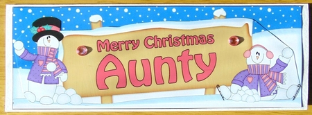 large DL Merry Christmas AUNTY with Snowman 3D decoupage by Joyce Watson