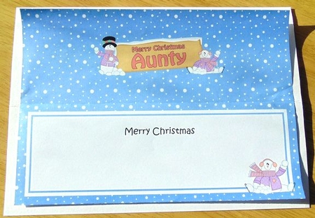 large DL Merry Christmas AUNTY with Snowman insert by Joyce Watson