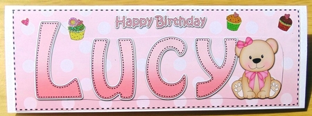 Large DL Happy Birthday LUCY 3D decoupage by Joyce Watson