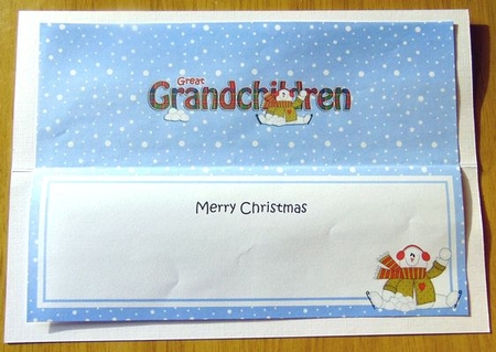 Large DL Merry Christmas GREAT GRANDCHILDREN insert with Snowman Rio by Joyce Watson