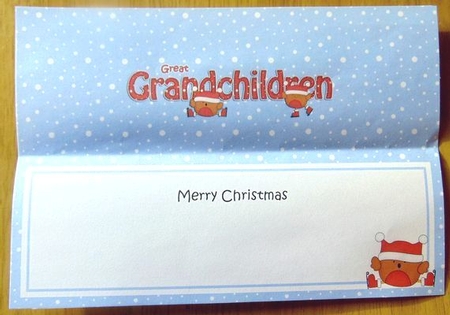 Large DL Merry Christmas GREAT GRANDCHILDREN insert with Bobbin Robin by Joyce Watson