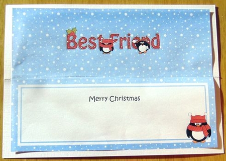 Large DL Merry Christmas BEST FRIEND insert with Penguins by Joyce Watson