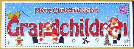 Large DL Merry Christmas GRANDCHILDREN 3D decoupage with Rudolph by Joyce Watson